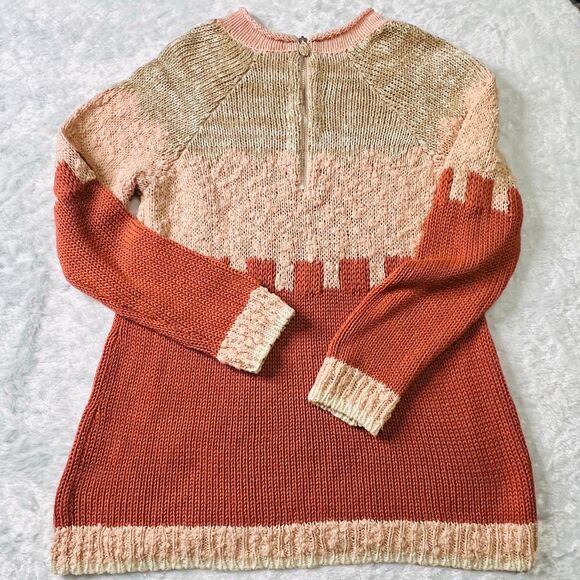 Anthropologie Moth Womens Pink Rust Zip Back Knit Colorblock Sweater Size MP - Picture 2 of 7
